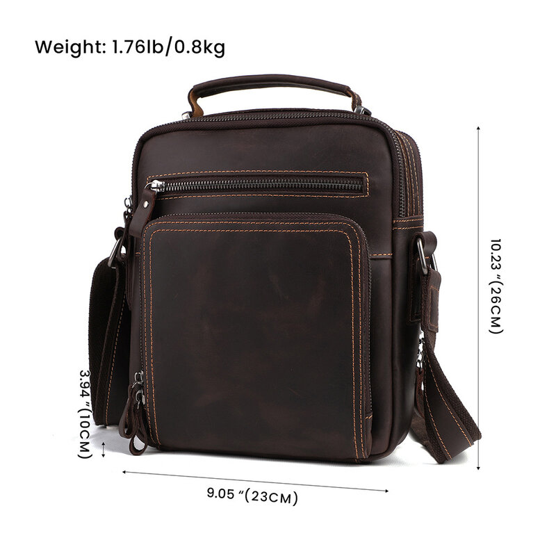 Small Leather Messenger Shoulder Bag Men Vintage Crazy Horse Leather  Crossbody for 9.7" Tablet Busniess Handbag