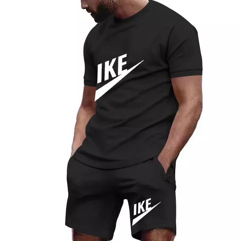 Men's short-sleeved T-shirt and jogging pants set, sports target, casual, Summer two-piece set 2024