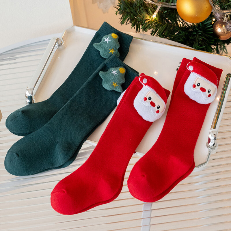 Носки до колен для новорожденных девочек, модные рождественские носки, эластичные длинные носки-трубы для младенцев, малышей