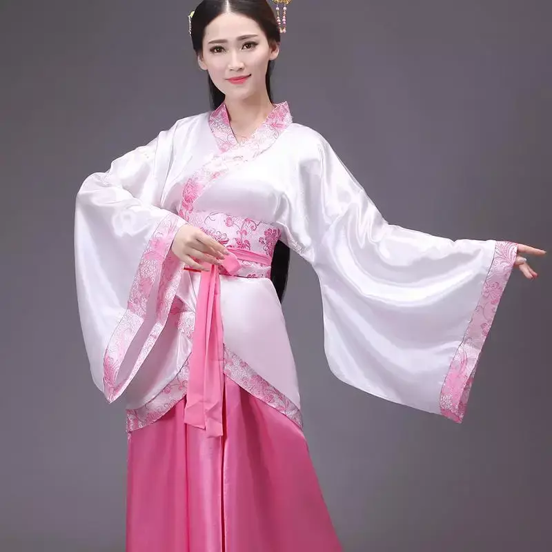 Китайский Шелковый костюм для девочек, женское кимоно, традиционное китайское винтажное этническое платье под старину, танцевальный костюм, комплект ханьфу для косплея