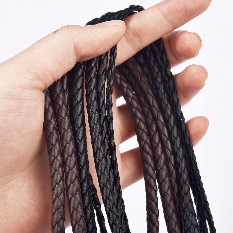 Cordones trenzados de cuero genuino, cuerda de 2 metros, 3mm, 4mm, 5mm, 6mm, accesorios para fabricación de joyas, venta al por mayor