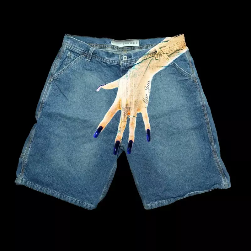 Celana pendek Gym Denim longgar biru Retro, celana pendek Gotik, celana olahraga Y2K, celana pendek basket motif grafis, Harajuku Hip Hop, baru