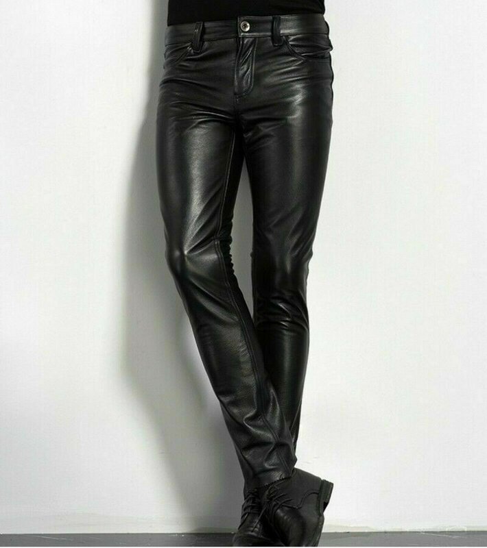 Celana kulit PU pilihan untuk pria, celana panjang sepeda motor kurus Slim Fit kulit palsu untuk klub malam gaya Rock modis