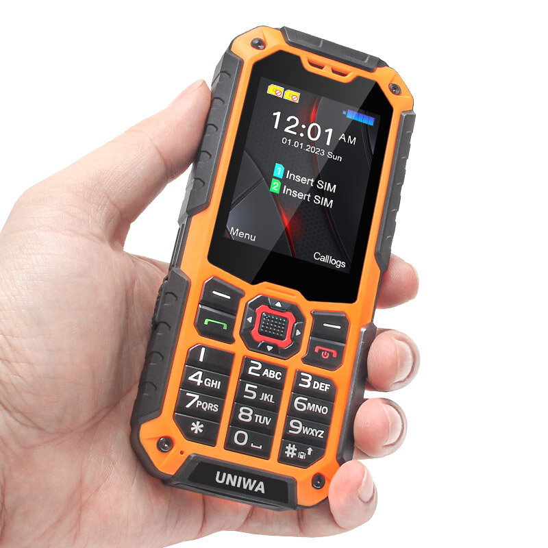 UNIWA-telefone robusto, S9, 2.4 ", 4G, IP68 impermeável tocha celular, telefone característica com teclado