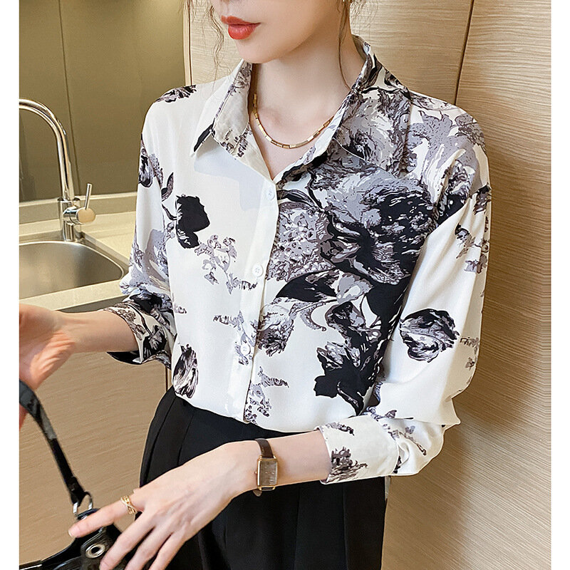 Vintage Inktstijl Koreaanse Blouse Voor Vrouwen Chic Lente Lange Mouw Tops Voor Vrouwen Elegante Blouse Kantoor Shirt Hemdjes E Blusas