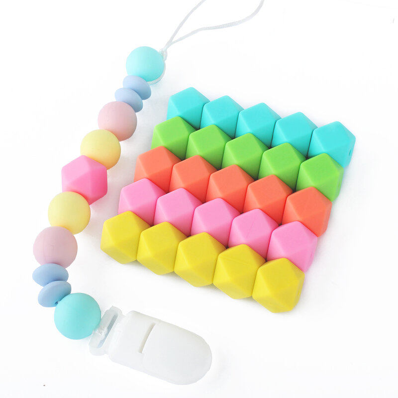 10 sztuk sześciokątne kulki silikonowe perła 14mm DIY smoczek z klipsem łańcuch naszyjnik Food Grade silikonowe dziecko ząbkowanie gryzak Mini koralik