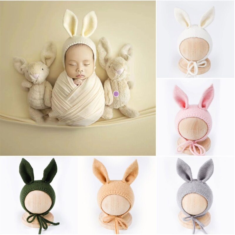 Alat peraga fotografi bayi 0-1m, alat peraga foto bayi, topi telinga kelinci, topi foto bayi, kostum, topi rajut, hiasan kepala
