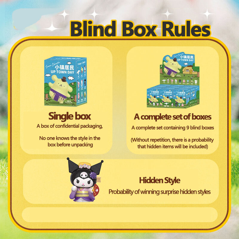 Sanrio Hello Kitty Townlet Blind Box, Pom Purin Pochacco Cinnamoroll Kuromi Melody Series, Arte Decorativa Presentes, Action Figure