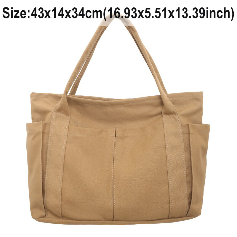 Fashion Large Capacity Canvas Handbags Women Tote Bags Khaki/Black/White/Blue Solid Color Shoulder Bag Female Girls INS Big Bags