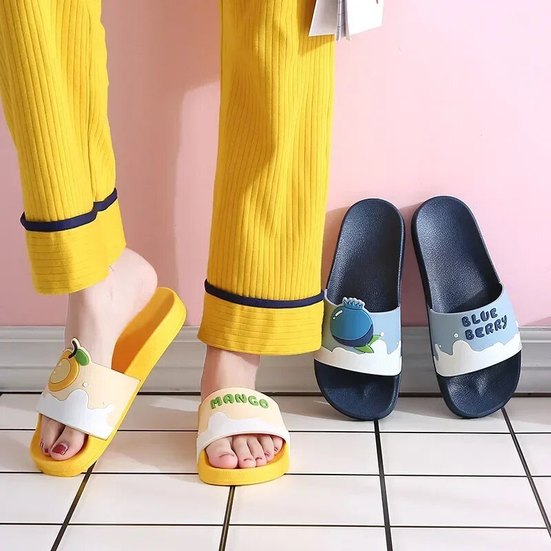 Zapatillas de PVC para mujer, sandalias con dibujos animados de frutas, chanclas informales de verano, playa, baño, antideslizantes, gruesas