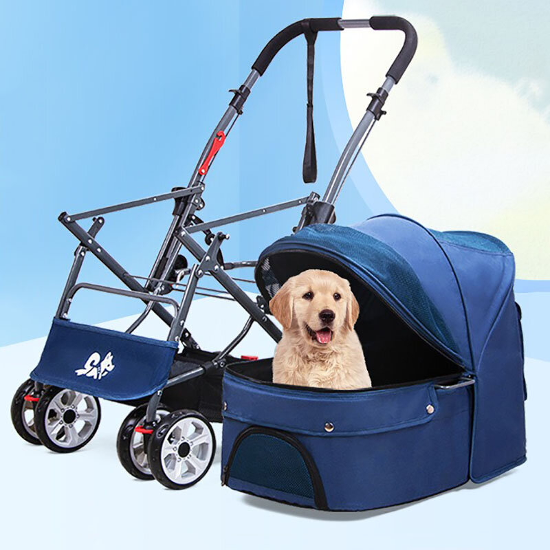 Carrito plegable para mascotas con ruedas para perros y gatos, cochecito ligero para perros, carrito de bicicleta para perros, cochecitos para caminar