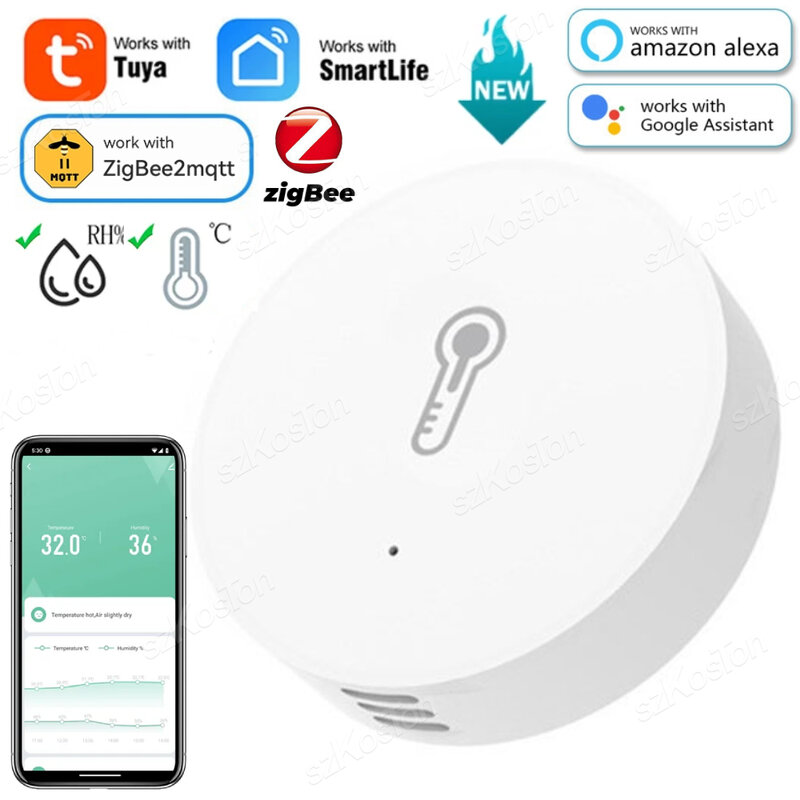 Tuya ZigBee-Sensor inteligente de temperatura y humedad, Control por aplicación Smart Life, funciona con Alexa, Google Home, Zigbee2mqtt