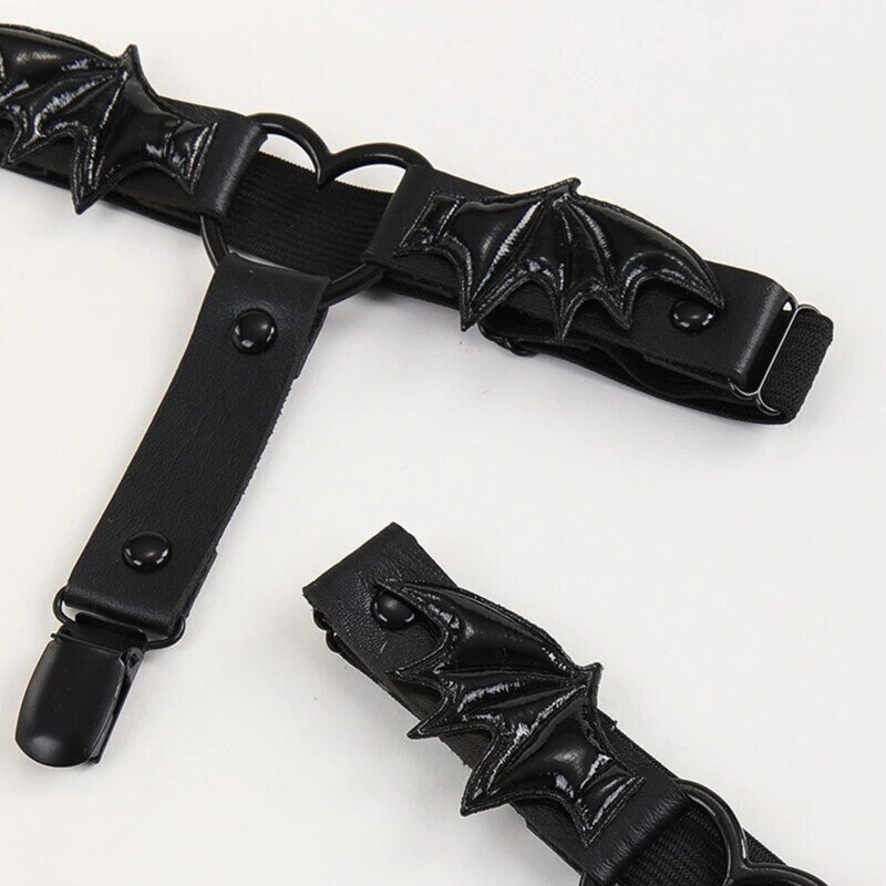 50JB Elastic Leg Belt with Bat Wing Decor Decor PU Leather Thigh for Women