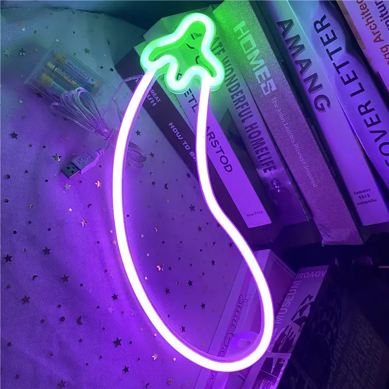 LED melanzana Neon Sign Light per Bar KTV Snack Shop Decor Juice Letter Apple Fruilt lampada al Neon decorazioni da parete natalizie compleanno casa