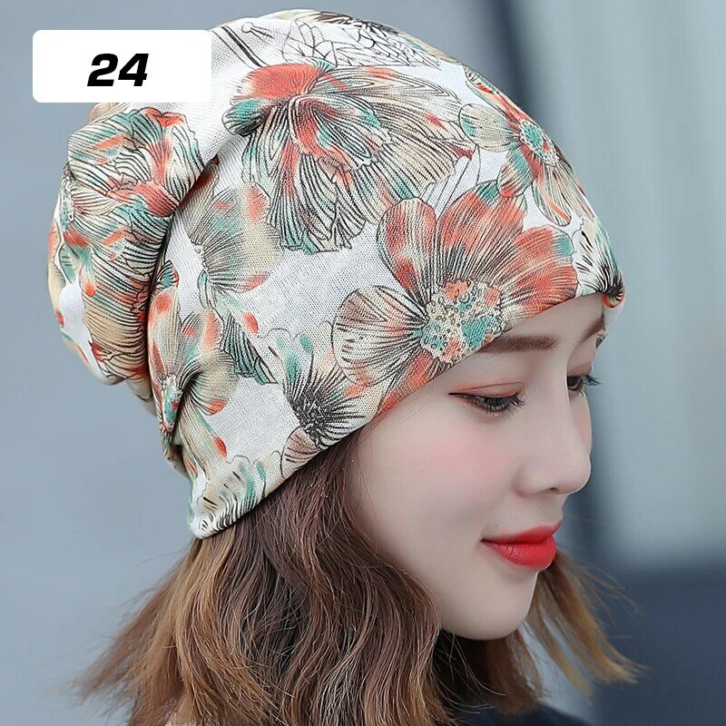 여성 여름 얇은 꽃 인쇄 터번 모자 이슬람 머리 커버 머리 스카프 주름 부드러운 보닛 히잡 비니 모자 머리 랩
