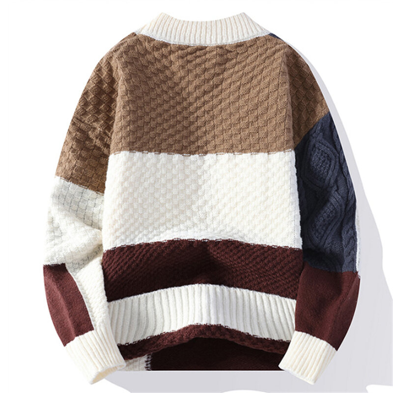 Spring Autumn Men's Casual O-neck Pullover Knitted Sweaters Vintage Male Loose Patchwork Casual Sweater