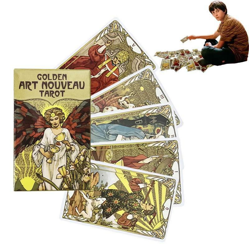 Barajas de Tarot doradas Art Nouveau, cartas de oráculo, juego de mesa de adivinación, baraja de Tarot para principiantes, adivinación del destino de la fortuna