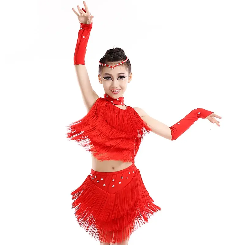 Vestido de baile con borlas para niña, ropa de baile latino de Salsa, disfraz de fiesta, traje de actuación en escenario, falda de Rumba Cha Samba Tango
