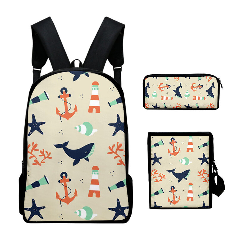 Classic Novelty Cartoon Animals 3D Print 3pcs/Set pupil School Bags Laptop Daypack Backpack Inclined shoulder bag Pencil Case