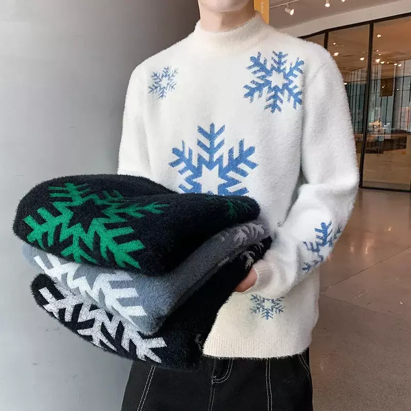 2023 nowa moda na co dzień męska dzianina z okrągłym dekoltem zagęszczony modny męski sweter męski sweter Base termiczny