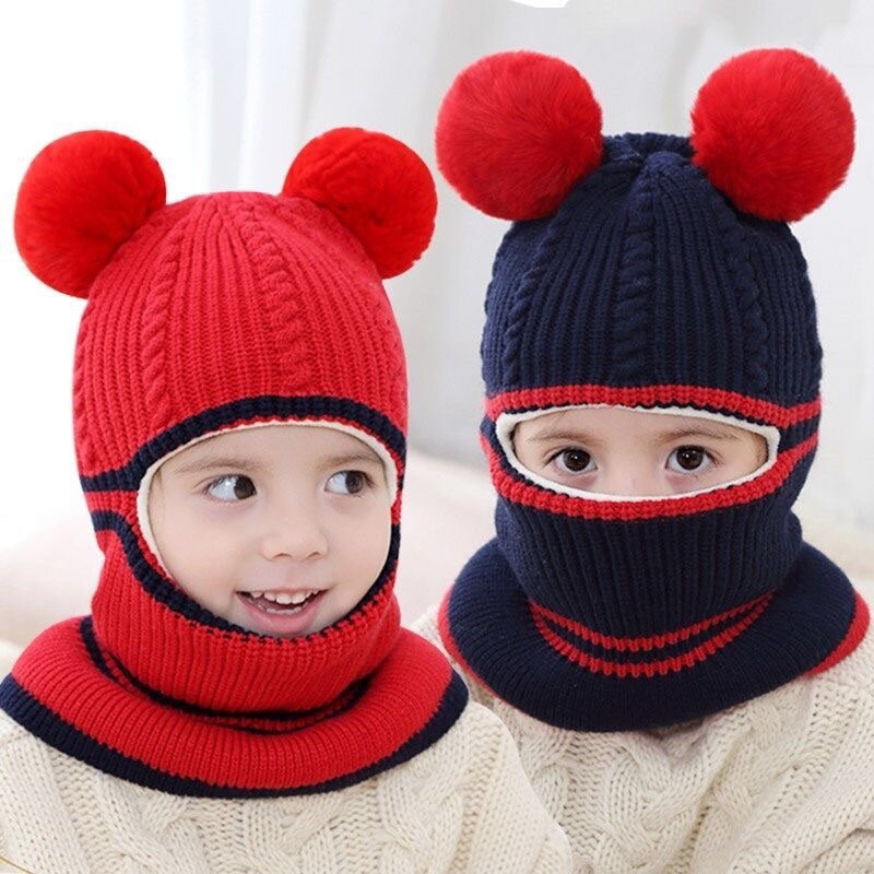 2-5 Years Baby Hats Scarf One-Piece Baby Hat Winter Protection Ears Hats Warm Acrylic For Boys And Girls Infant Toddler Bonnet