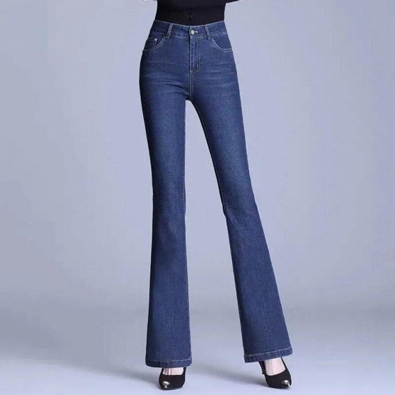 Эластичные офисные узкие расклешенные джинсы с высокой талией, классические женские прямые джинсовые брюки, винтажные брюки, обтягивающие корейские брюки Vaquero