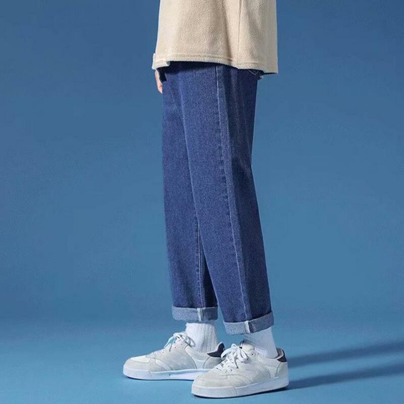 سراويل جينز للرجال بساق واسعة ، سراويل بجيوب ذبابة ، جينز كاجوال فضفاض ، ملابس الشارع الطويلة ، سحاب ، مظهر أنيق