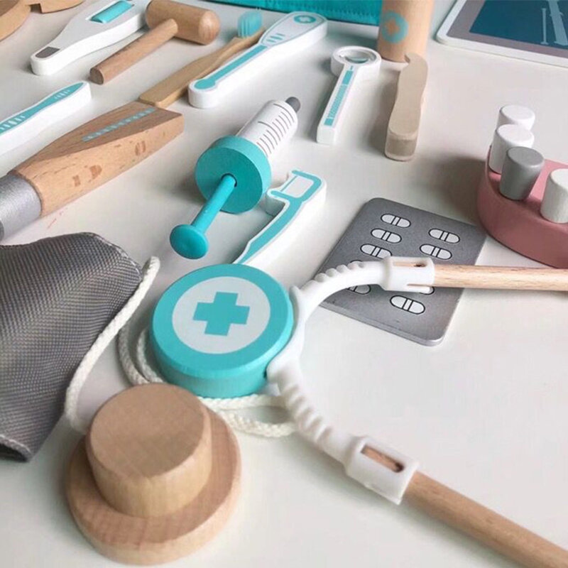 Juego de dentista para niños, disfraz de Doctor, juguetes de madera para niños, accesorios de herramientas de Hospital, Kit médico de simulación