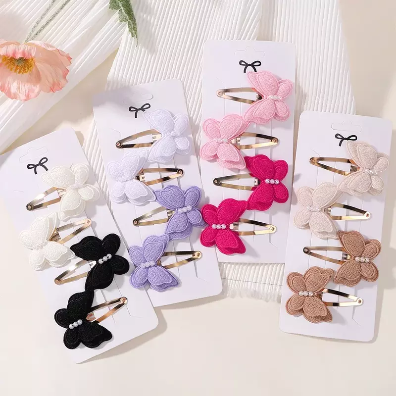 4Pcs/set Butterfly Hair Clip Set for Girls Double Layered Bow Cute Bangs Hair Pin Cotton Safe Kids Baby Hair Accessories Set