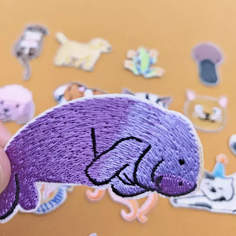 Stiker bordir kartun DIY binatang lucu stiker kain kura-kura hiu besi pada tas tambalan topi casing ponsel aksesori kain lencana