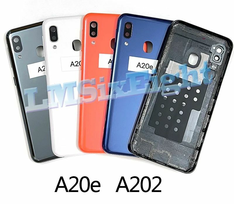 Cubierta trasera A20e para Samsung Galaxy A20E, A20e, A202, A202F, A202DS, cubierta trasera de batería, tapa de puerta y lente de cámara