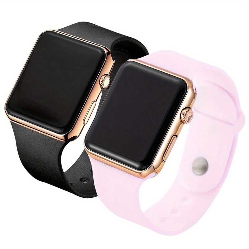 Jam tangan pasangan, 2 buah jam tangan elektronik tampilan LED jam tangan Digital silikon olahraga untuk wanita pria hadiah Valentine untuk dia