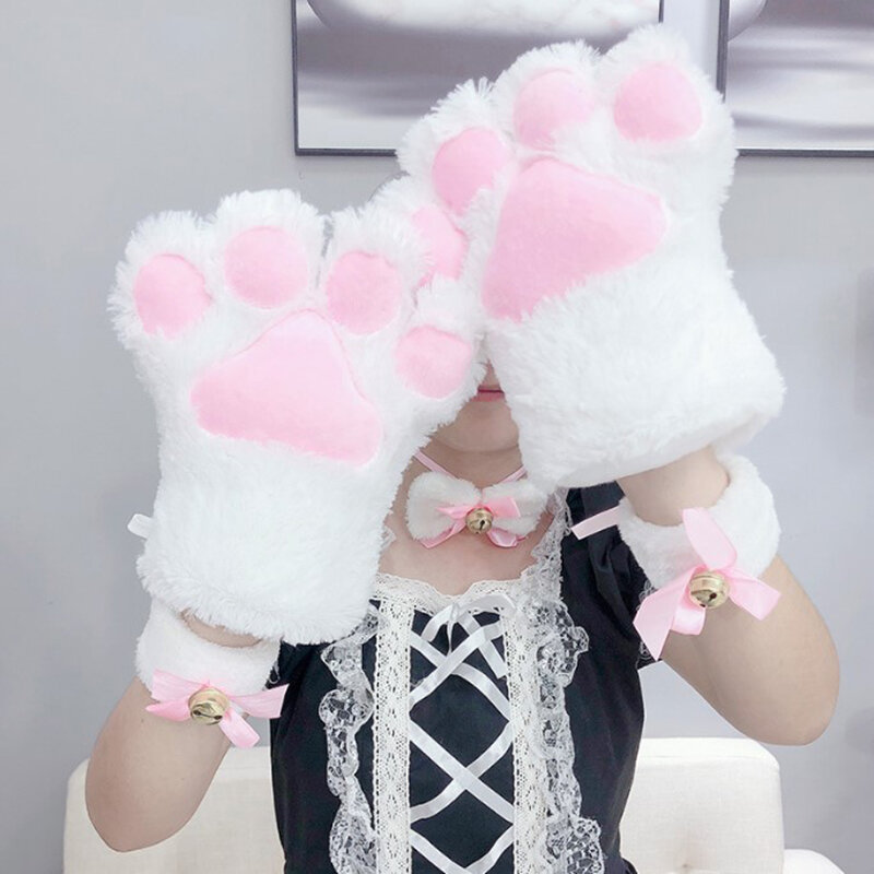 1 szt. Śliczne pluszowy kot rękawiczki z pazurami japońskie Kawaii Anime akcesoria do pokaz Cosplay damskie zimowe ciepłe dziewczęce prezenty misiki z łapami