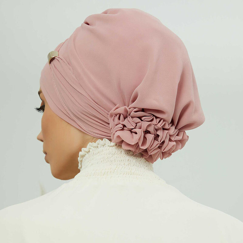 Turban instantané musulman uni pour femme, casquettes Hijabs intérieures, bonnet Bandana islamique, chapeaux indiens, enveloppement de sauna féminin, fleur