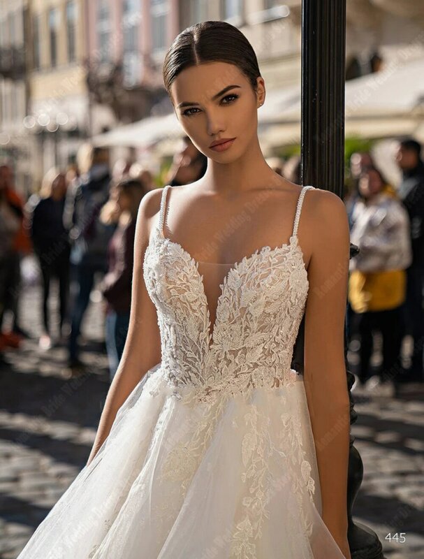 Sexy Lvory Color Wedding  Dresses For Women 2024 New Deep V Neck Sleeveless Bridal Gowns  Bright Sequined Embroidery A Line Robe