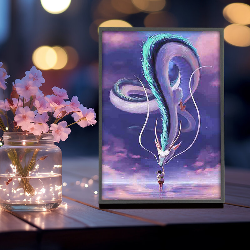 Hayao Miyazaki animación Spirited Away LED Light Painting Photo Frame USB Painting Art Nightlight Room Decoration, regalo para amigos