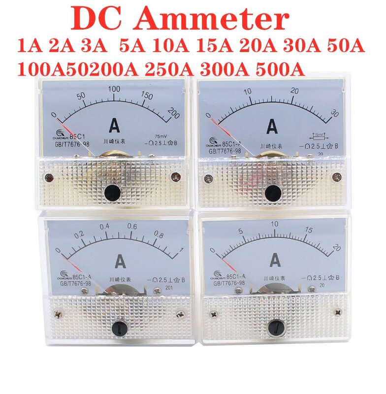 85C1 DC التناظرية لوحة الفولتميتر مقياس التيار الكهربائي فولت أمبير متر مقياس 1A 5A 10A 20A 30A 50A 75A 100A 150A 200A 250A 300A 400A 500A