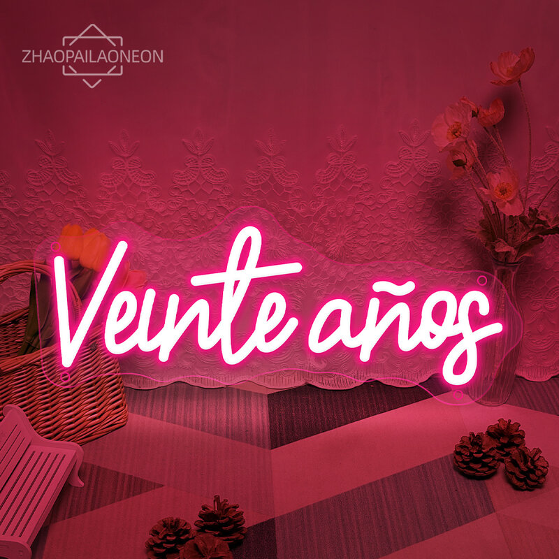 Veinte Años Neon LED Signs, IQUE ish Happy Birthday Neon Lights, USB Home Party Art, Wall Room, Birthday Decoration Signs