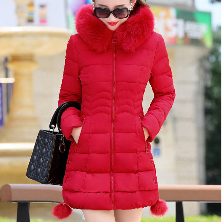 2024 Winter Women Jacket Parkas Big Fur Collar Hooded Thick Warm Down Cotton Coat Female Casual Fashion Female Outerwear R006