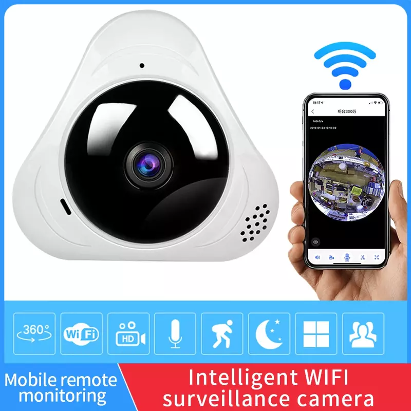 Telecamere IP Fisheye panoramiche con visione notturna, telecamere di sorveglianza CCTV, 360 gradi, WiFi, protezione di sicurezza 1080P, Smart Ho