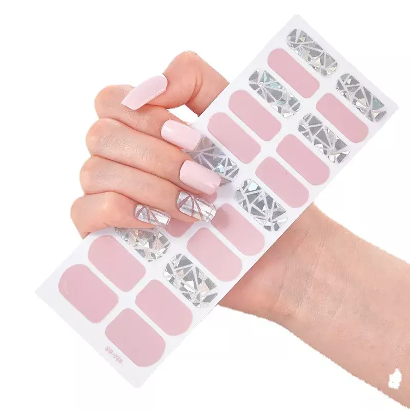 22pcs Blue Gel Nail Patch Slider Glitter Pink adesivo copertura completa Gel Nail Patch lampada UV Cured Manicure per donna e ragazza