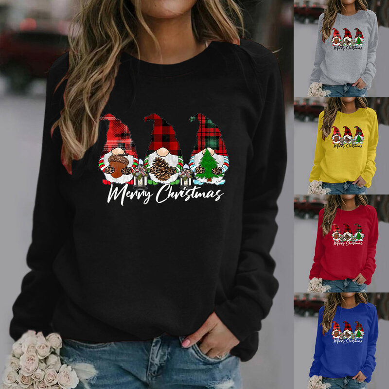 Świąteczna bluza damskie bluzki nadrukowany sweter z długim rękawem świąteczne bluzy z wycięciem pod szyją damskie odzież festiwalowa na co dzień