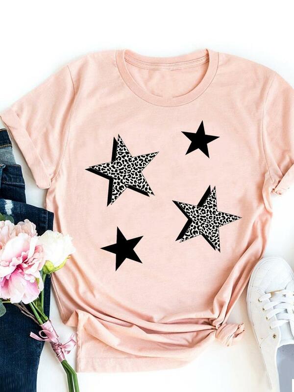Camiseta estampada de manga corta para mujer, Camiseta básica de moda, Camiseta con estampado de estrellas, ropa bonita de los años 90