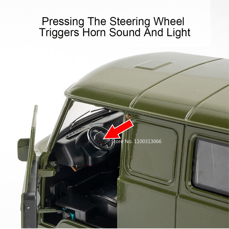 1/18 Russia UAZ Van Alloy Car Toy Diecast Models with Light Sound Cars 5 Doors Opened Vehicles for Kids Birthday Collection Gift