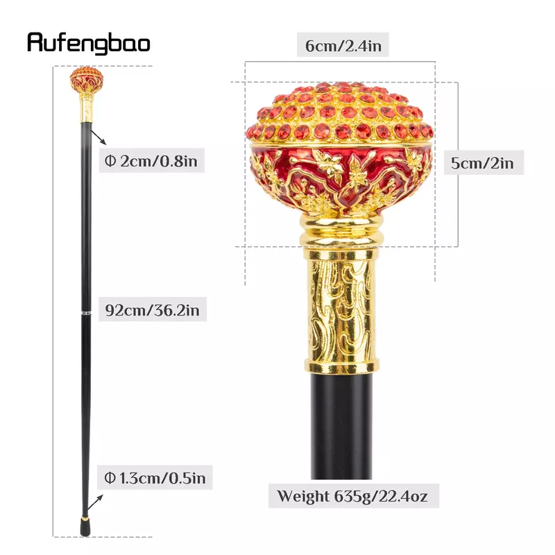 Bastón para caminar con bola de diamante Artificial rojo, bastón decorativo de moda, caballero, elegante, Cosplay, 92cm