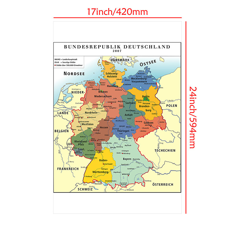42*59cm mapa da parede da alemanha sem moldura mapa em alemão não-tecido lona pintura decorativa cartaz sem moldura impressão decoração para casa