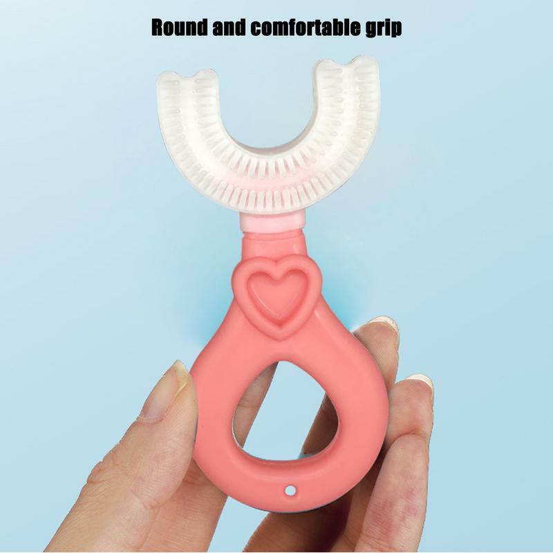 Cepillo de dientes en forma de U para niños pequeños, 2 piezas, boca entera, cabeza de silicona de grado alimenticio, entrenamiento Manual