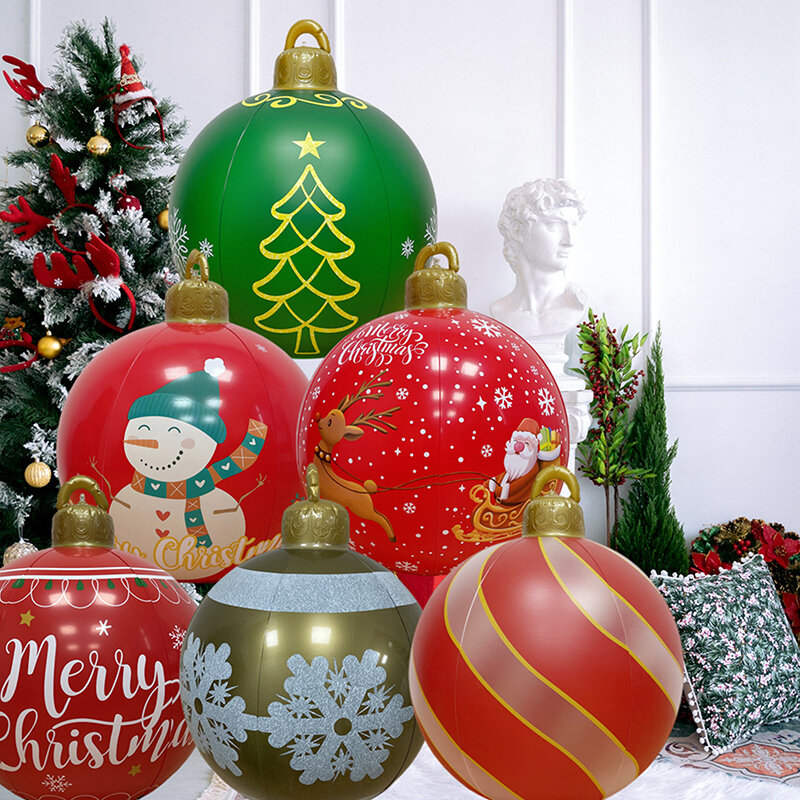 PVC Bola Decorativa Inflável, Bolas Grandes e Grandes Gigantes, Decorações De Árvore De Natal, Presente De Xmas, Brinquedo Ao Ar Livre, 60cm