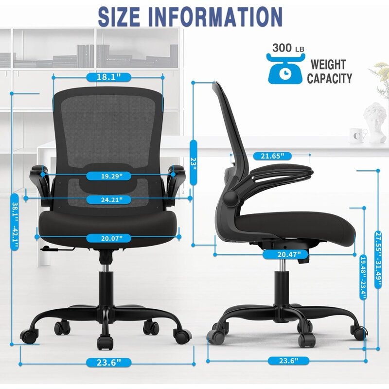Sedia da ufficio, sedia da scrivania ergonomica con supporto lombare regolabile, sedia per Computer in rete con schienale alto con braccioli ribaltabili