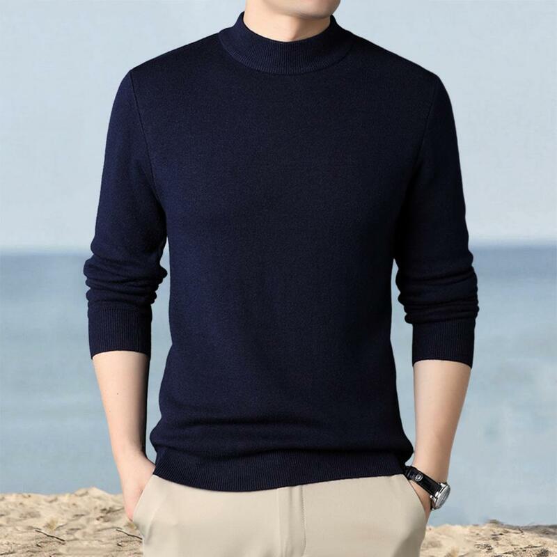Suéter de Cuello medio alto para hombre, suéter de Color sólido, elegante, suave, cálido, antipelusas, diseño ajustado, Otoño e Invierno
